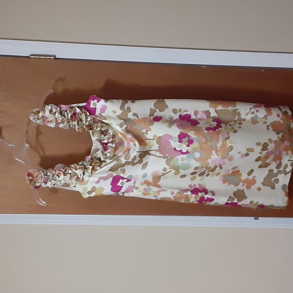 Floral ruffle neck dress